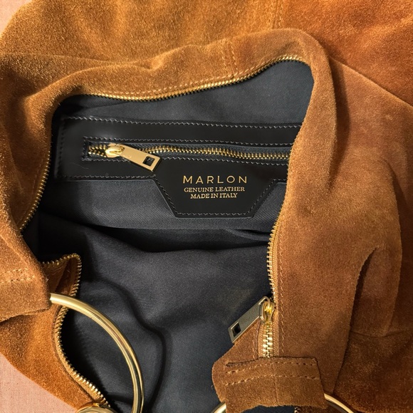 Chic Tan Suede Marlon Hobo Bag with Gold Accents - Picture 2 of 3